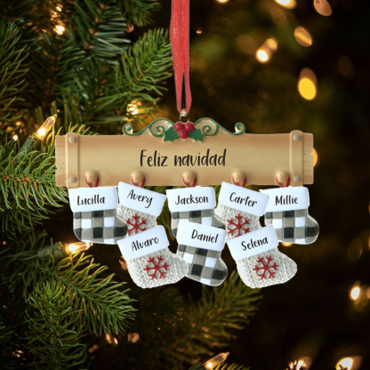 Navidad-Ornamento muñecos navideño de madera calcetines 8 nombres y 1 texto personalizados adorno del árbol-Jessemade ES