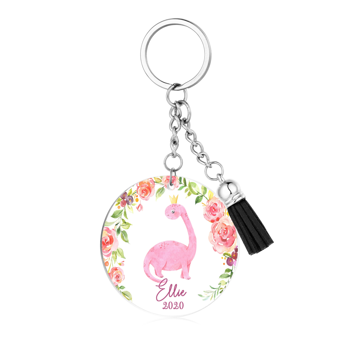 Llavero redondo de acrílico con animales para niñit@s personalizado con 1 nombre y año-Jessemade ES
