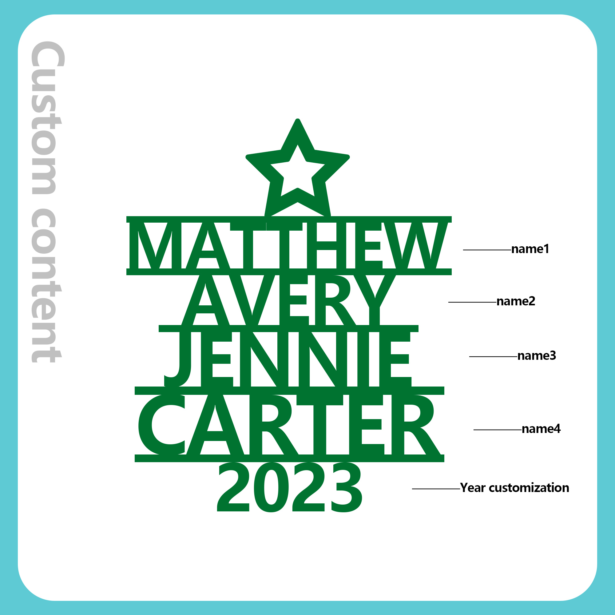 Navidad-Ornamento navideño de madera árbol de nombres con 4 nombres y año personalizados