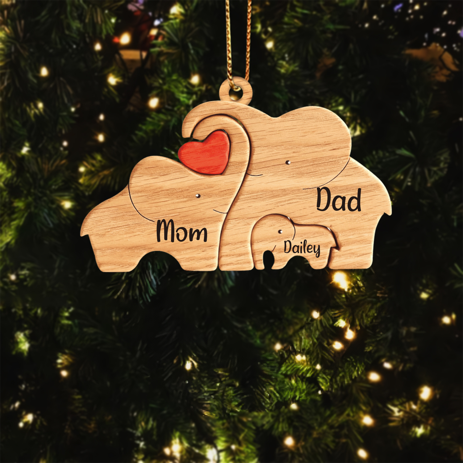 Navidad-Ornamento muñecos navideño de madera familia de elefantes 3 nombres personalizados adorno del árbol-Jessemade ES