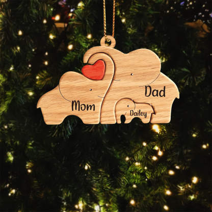 Navidad-Ornamento muñecos navideño de madera familia de elefantes 3 nombres personalizados adorno del árbol-Jessemade ES
