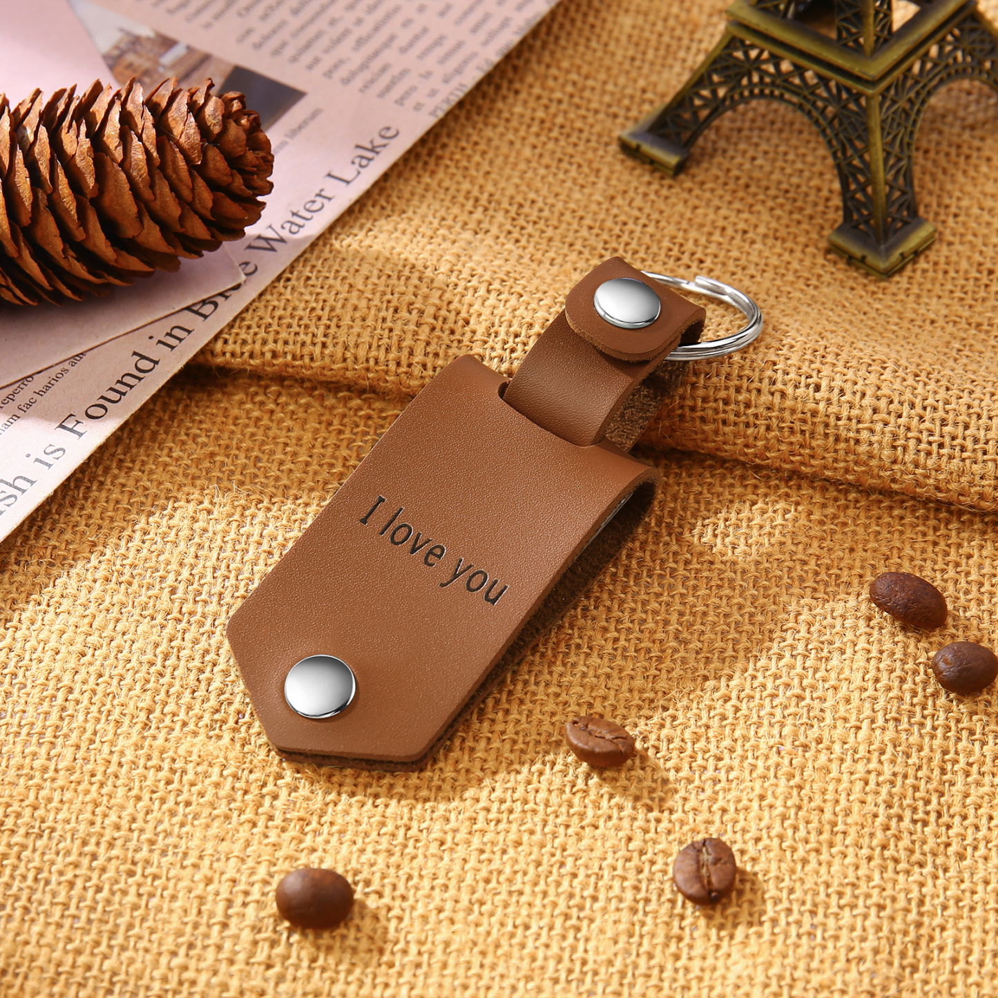 Llavero para pareja de cuero personalizado con texto y foto-Jessemade ES