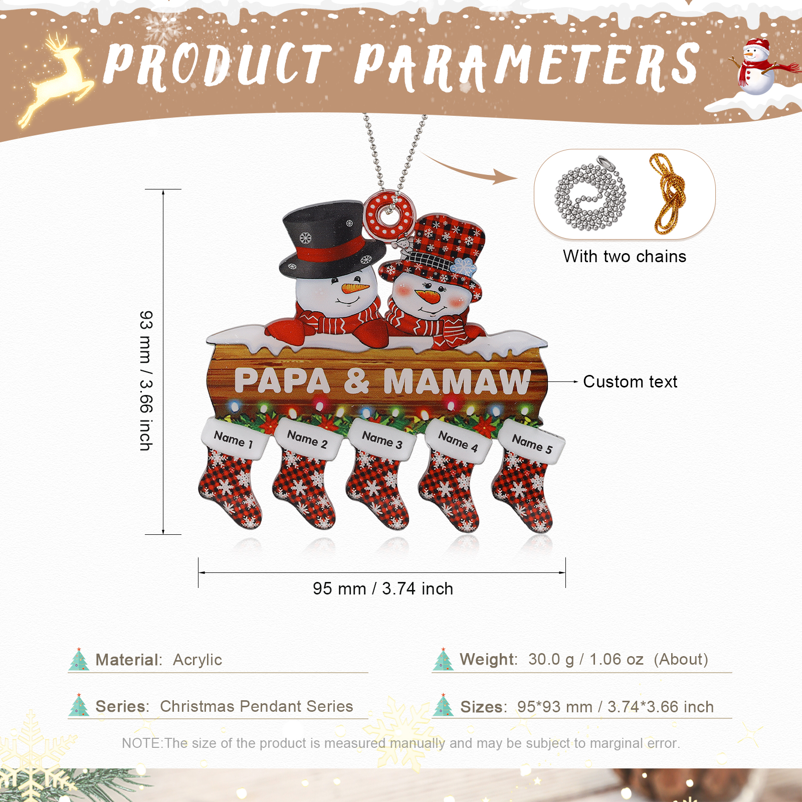 Navidad-Ornamentos Navideños de Acrílico Muñecos de Nieve 5 Nombres con Texto Personalizados