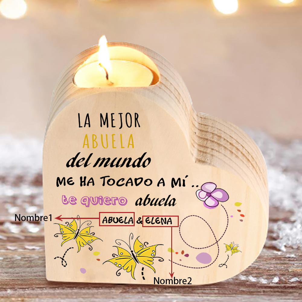 A mi abuela - Candelero de madera sin vela Mariposas 2 nombres personalizados-Jessemade ES