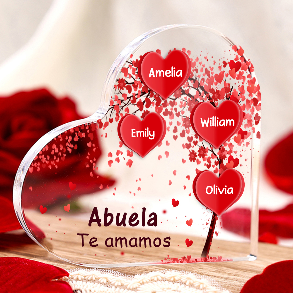 A mi mamá/abuela-Placa de acrílico "Corazones" en forma de corazón 4 nombres y 1 texto personalizados-Jessemade ES