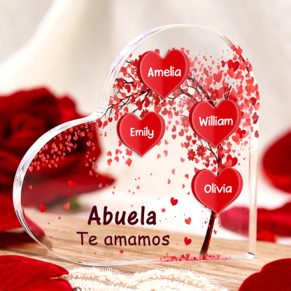 A mi mamá/abuela-Placa de acrílico "Corazones" en forma de corazón 4 nombres y 1 texto personalizados-Jessemade ES