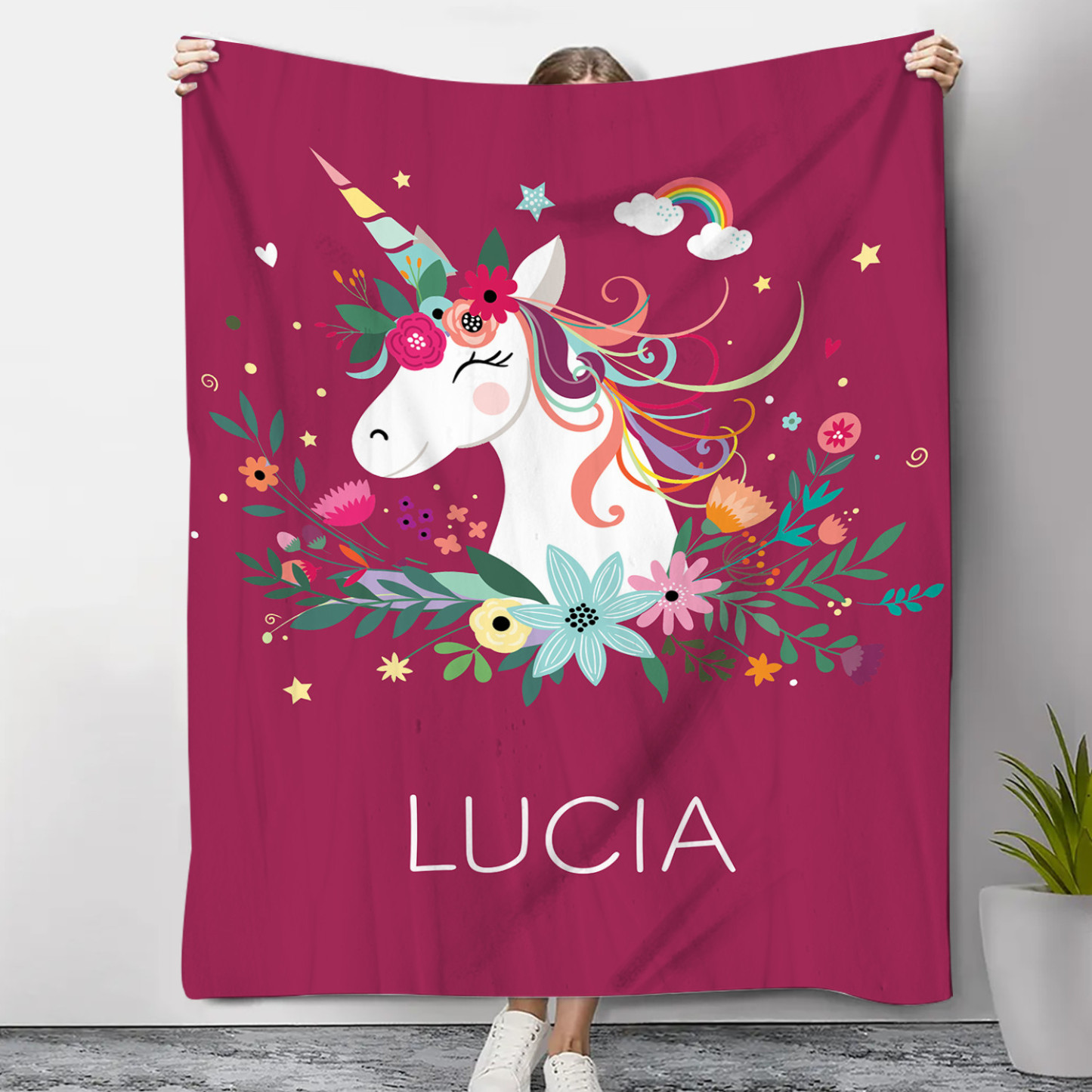 Manta de buen calidad con Unicornio personalizada con 1 nombre-Jessemade ES