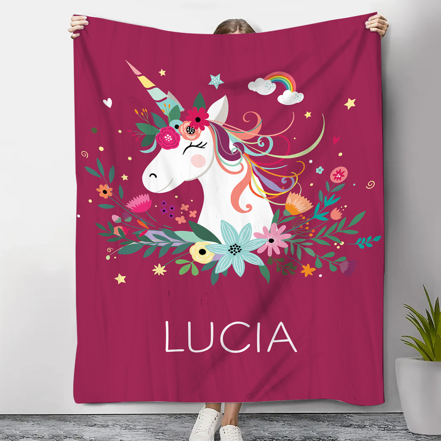 Manta de buen calidad con Unicornio personalizada con 1 nombre-Jessemade ES