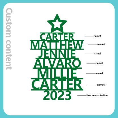Navidad-Ornamento navideño de madera árbol de nombres con 6 nombres y año personalizados