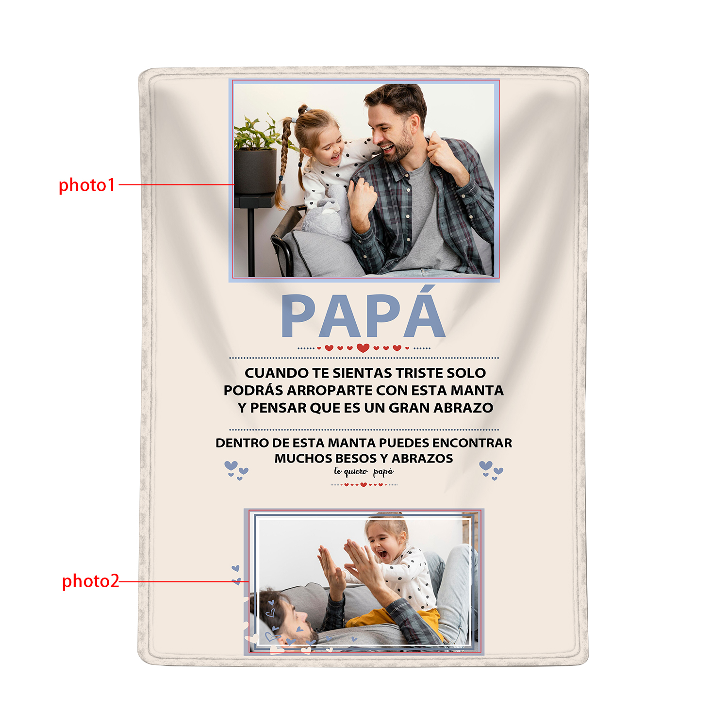 A mi padre-Manta de buen calidad personalizada con 2 fotos-Jessemade ES