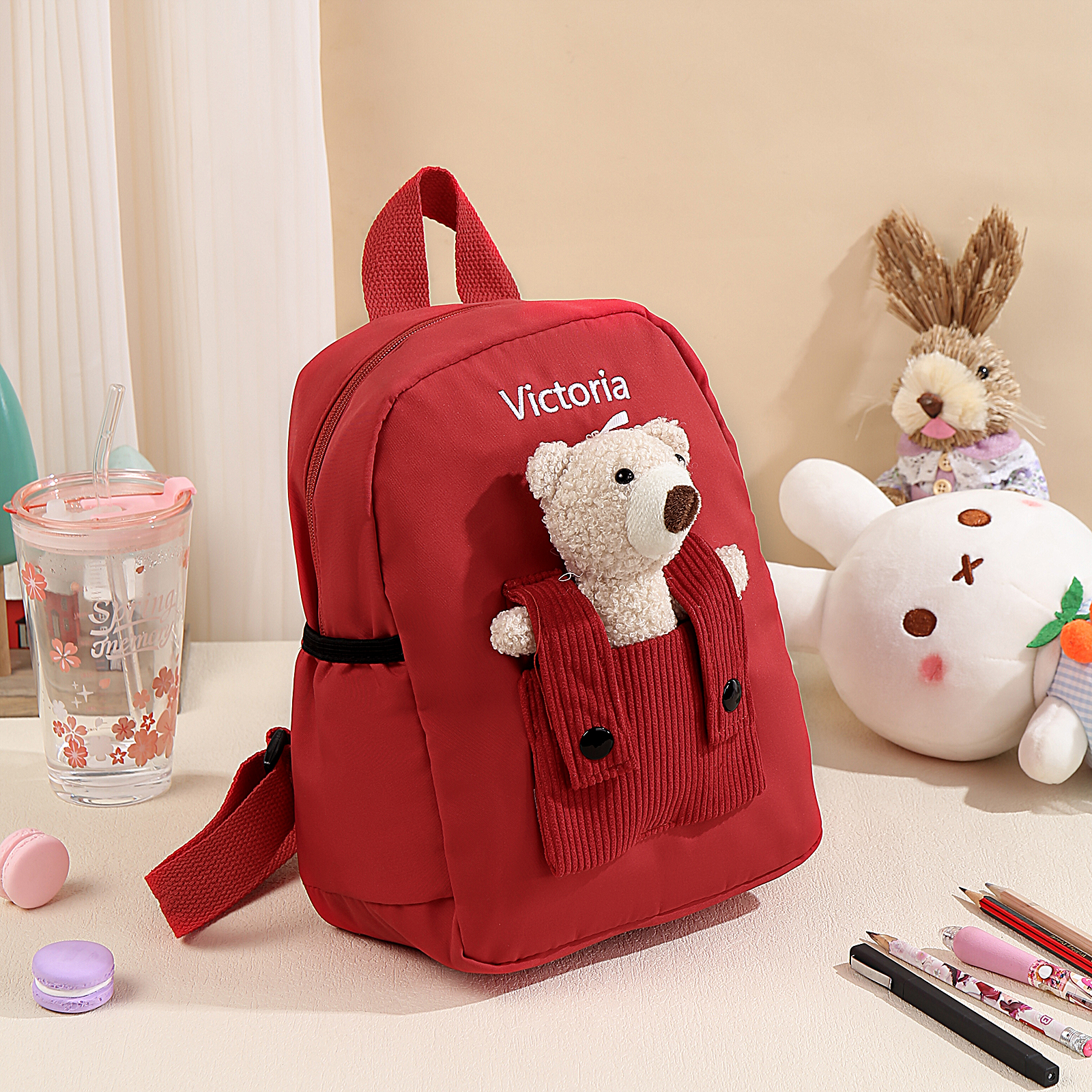 Mochilas escolares para los niños con peluche de oso con nombre personalizado bordado