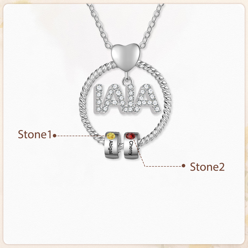Collar a abuela con colgante de "IAIA" con 2 nombres y 2 piedras de nacimiento personalizados | Jessemade-Jessemade ES