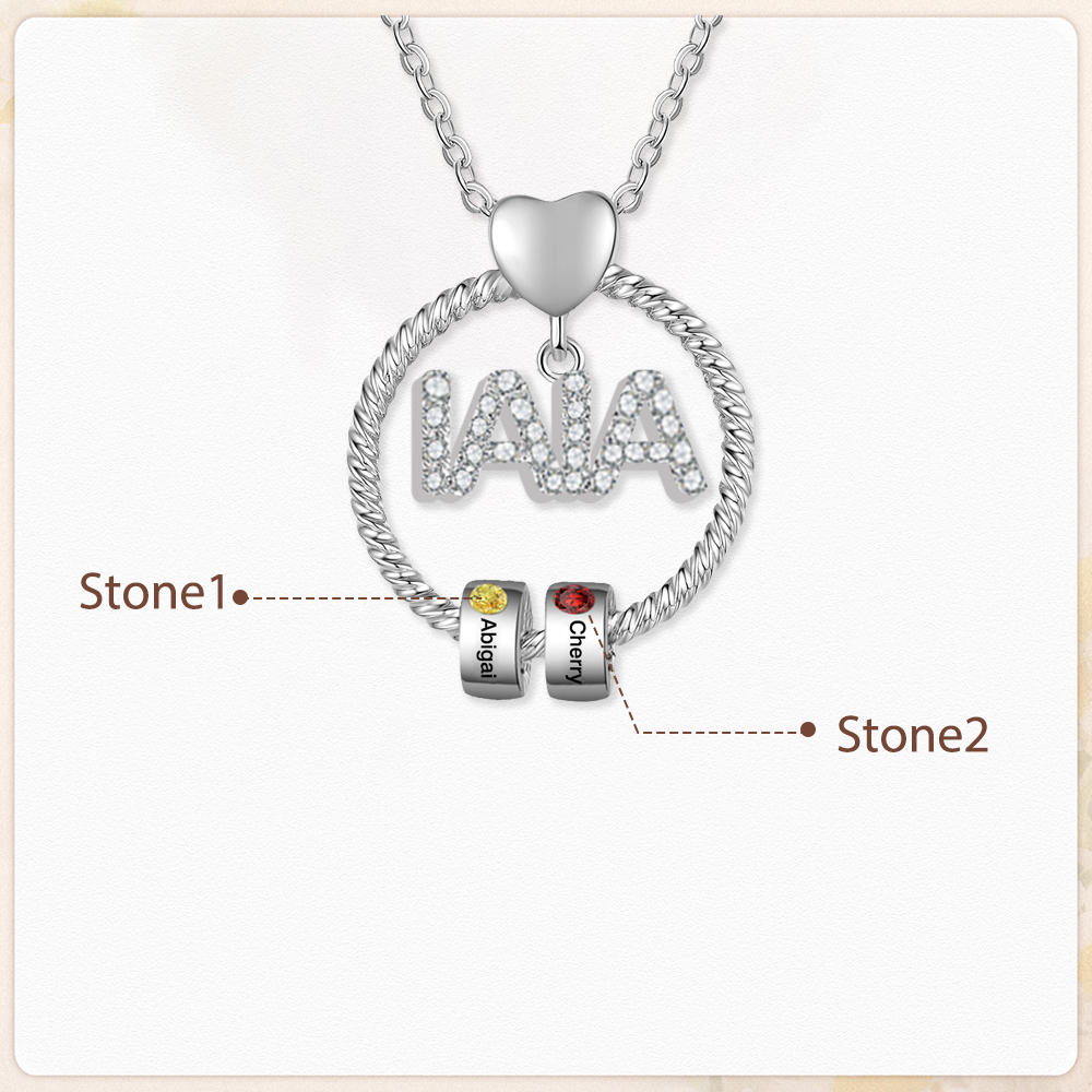 Collar a abuela con colgante de "IAIA" con 2 nombres y 2 piedras de nacimiento personalizados | Jessemade-Jessemade ES