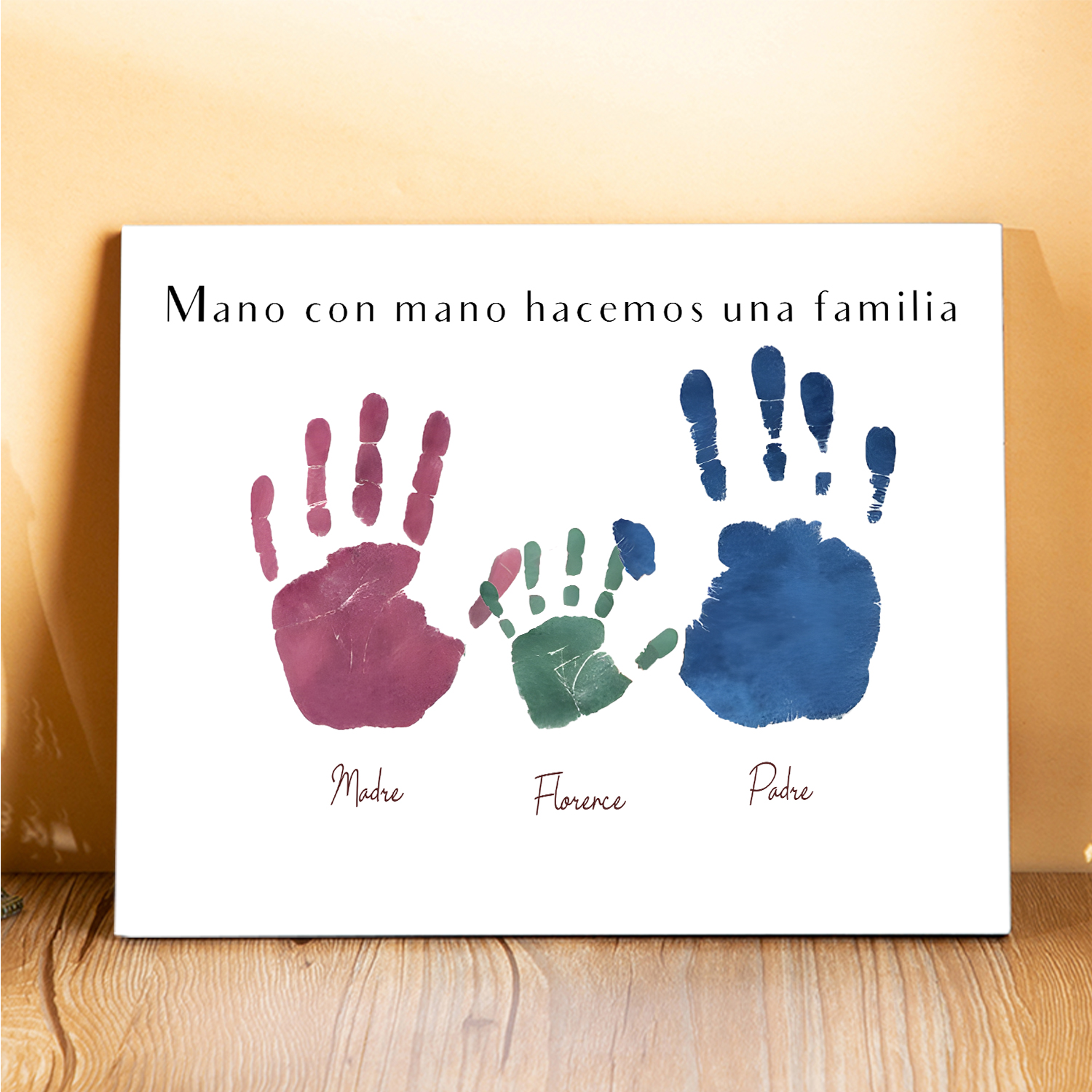 A familia - Lámina 3-5 nombres personalizados marco de madera huellas de mano-Jessemade ES