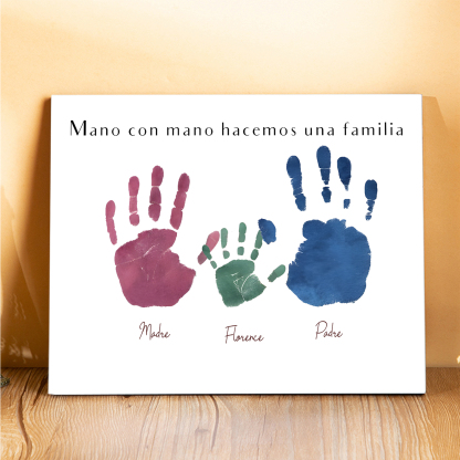 A familia - Lámina 3-5 nombres personalizados marco de madera huellas de mano-Jessemade ES
