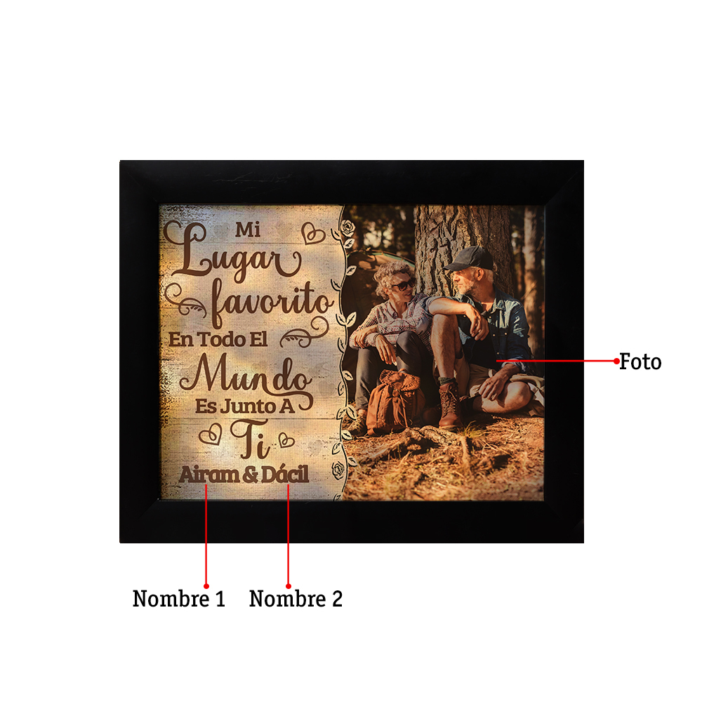 Marco de 1 foto de plástico para pareja 2 nombres personalizados con lámpara-Jessemade ES