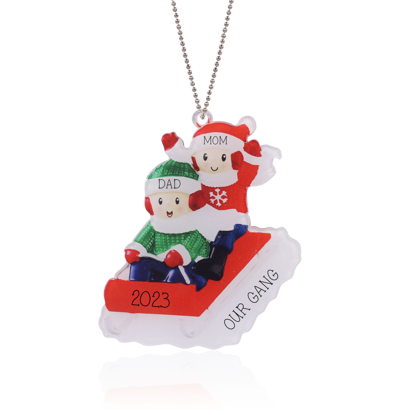 Navidad-Ornamentos Navideños de Acrílico Carro de Esquí 2 Nombres con Texto y Año Personalizados