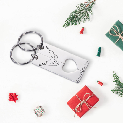 A mi querido-Llavero con corazón encajado para pareja pinky swear 2 nombres personalizados con fecha-Jessemade ES