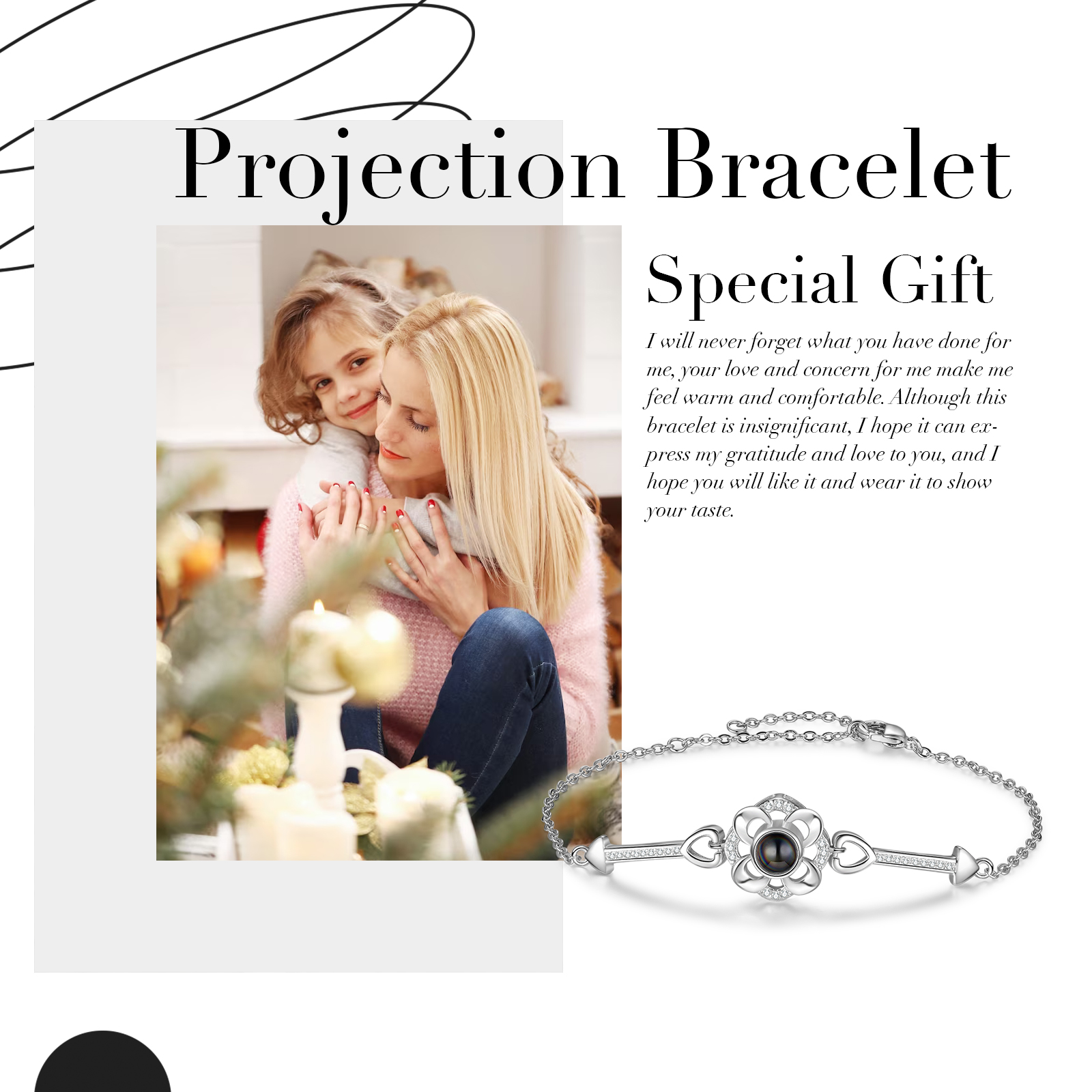 Pulsera con proyección de foto en color para mujer dije de flor Brazalete de proyección-Jessemade ES