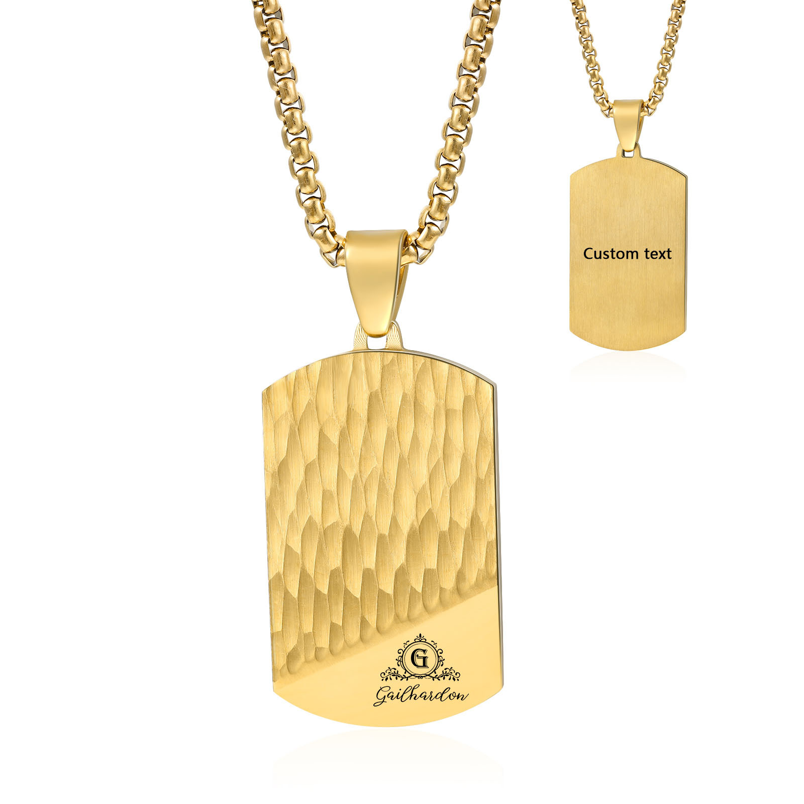 Collar de placa personalizado con 1 nombre, 1 letra y 1 texto en la trasera para hombre-Jessemade ES