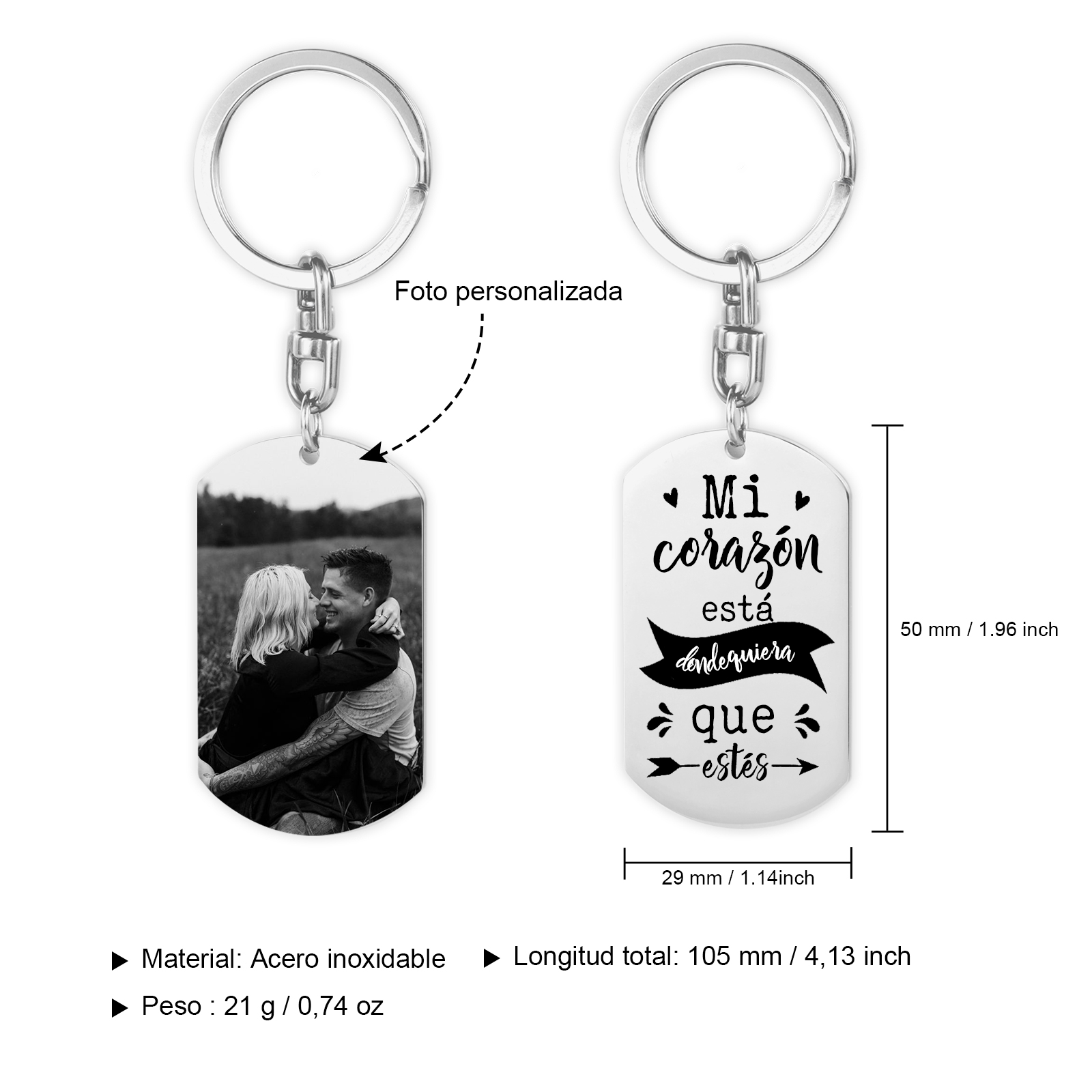 Llavero para pareja personalizado con 1 foto -Jessemade ES