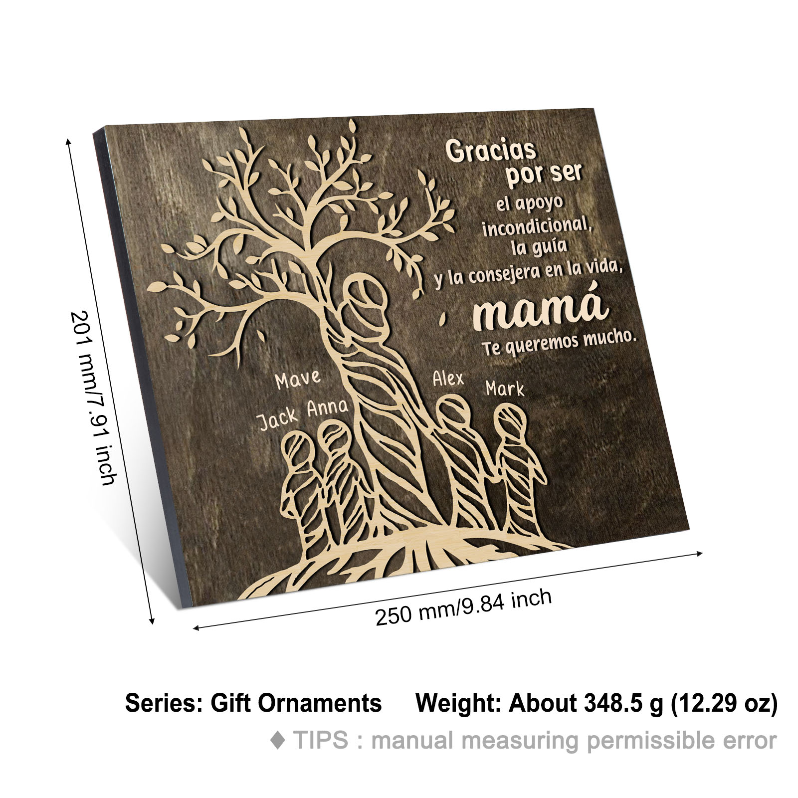 A mi mamá-Lámina mujer de árbol marco de madera personalizado con 5 nombres-Jessemade ES