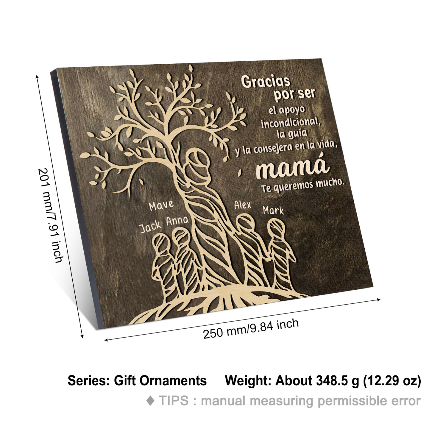 A mi mamá-Lámina mujer de árbol marco de madera personalizado con 5 nombres-Jessemade ES