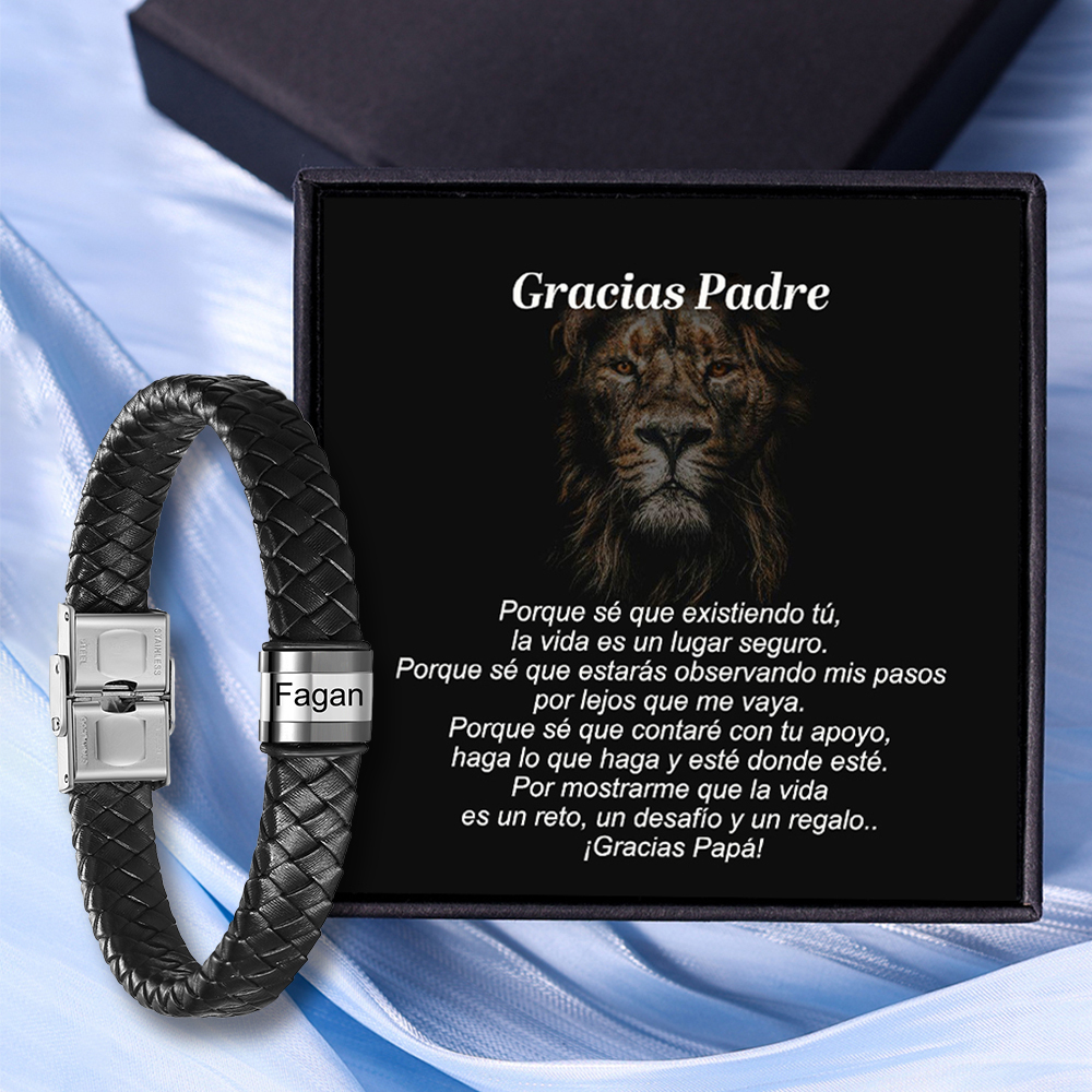 A MI PAPÁ-Pulsera de cuero trenzado de hombre con 1 perla personalizada con 1 nombre-Jessemade ES
