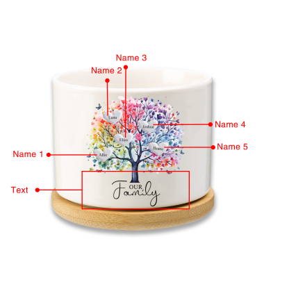 Florero con base de cerámica árbol de corazones 2-8 nombres personalizados con texto decoración del hogar-Jessemade ES