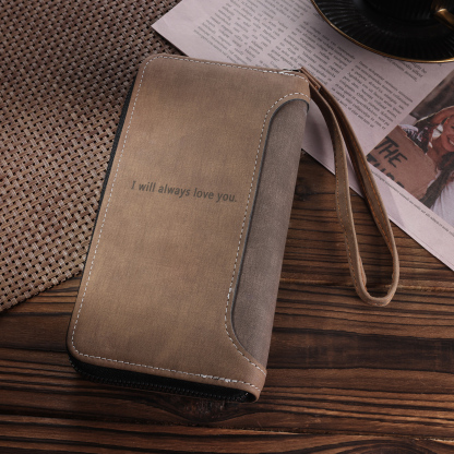 Cartera, billetera con cierre personalizada con 1 foto y 1 texto monedero para hombre-Jessemade ES