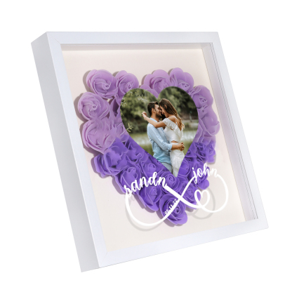 Marco con flores de madera para pareja foto, 2 nombres y fecha personalizados-Jessemade ES