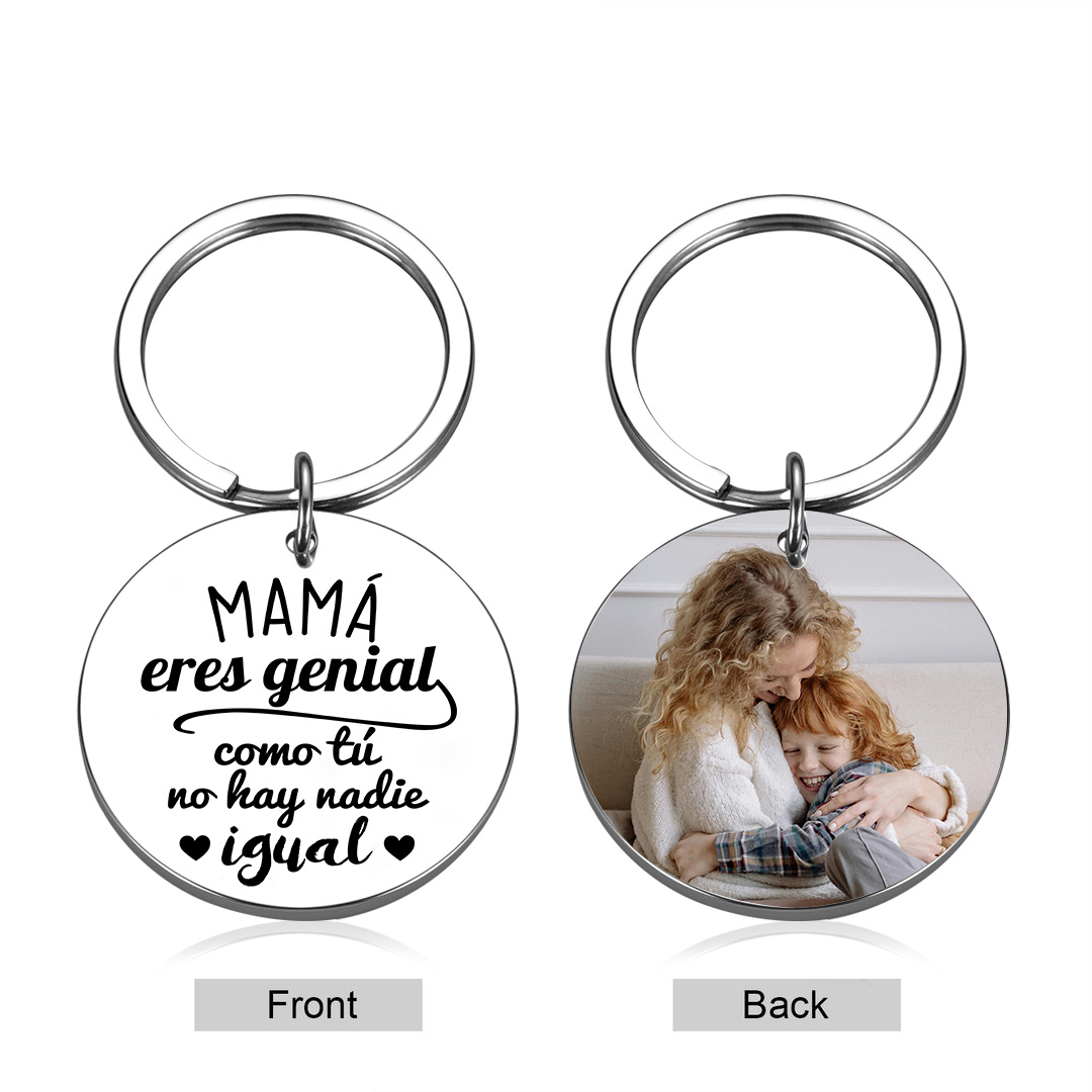 A mi mamá - Llavero de placa redonda "genial mamá" con 1 foto personalizada-Jessemade ES