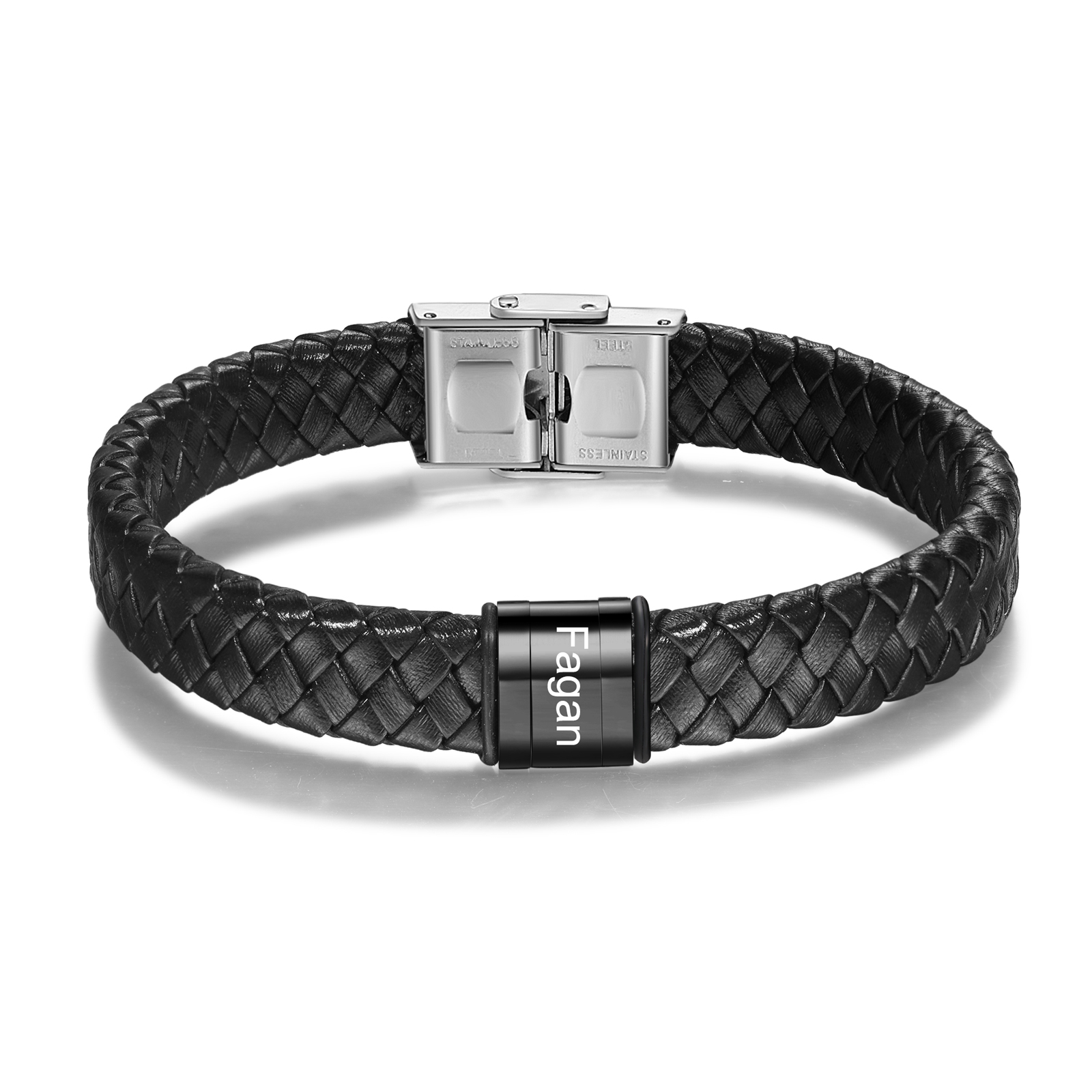 A mi querido-Pulsera de cuero trenzado de hombre con 1 perla personalizada con 1 nombre-Jessemade ES