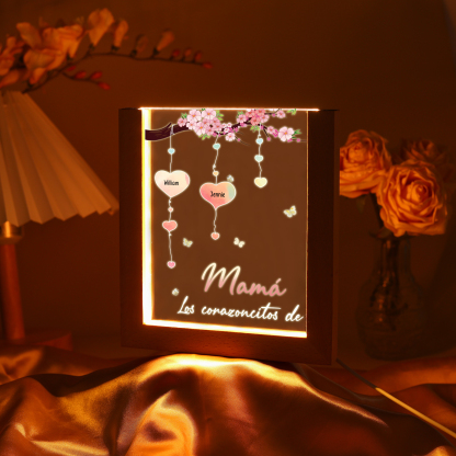 A mi mamá/abuela-Lámpara Personalizada con 2-8 Nombres y Texto "árbol y corazones" 3D Ilusión Luz de Noche-Jessemade ES