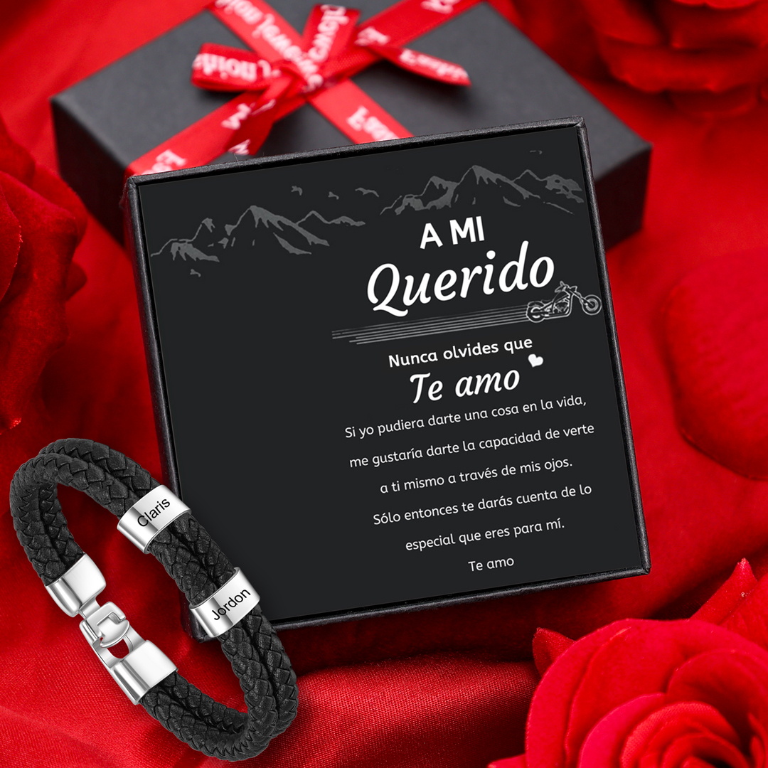 A mi querido-Pulsera de cuero trenzado 2 aros con 2 nombres personalizados pulsera de hombre -Jessemade ES