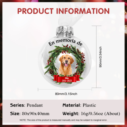 Bola navideña conmemorativa Adorno de Navidad 1 nombre, fecha y 1 foto personalizados con pluma -Jessemade ES