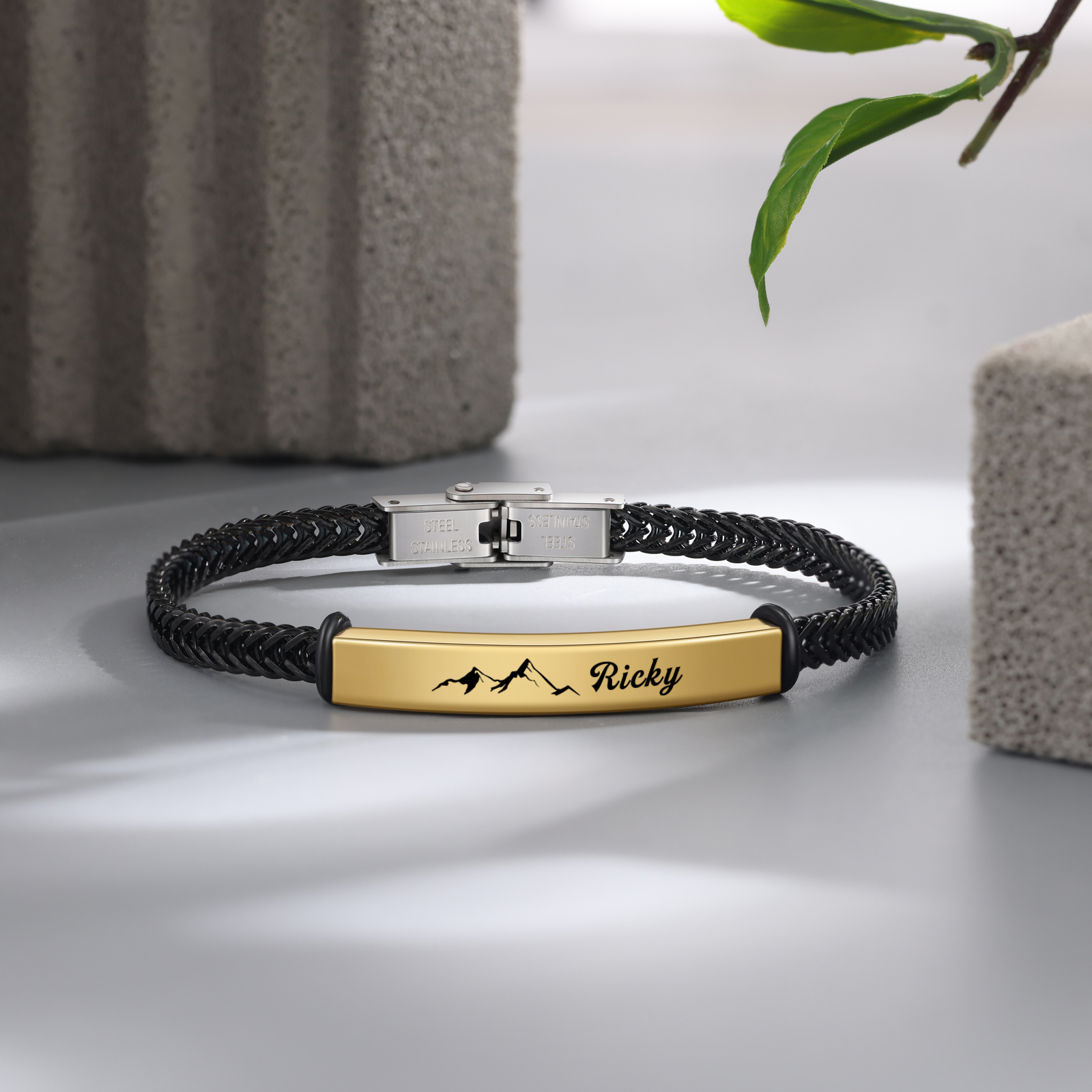 Pulsera de Cadena con Placa de Montaña Nombre Personalizado-Jessemade ES