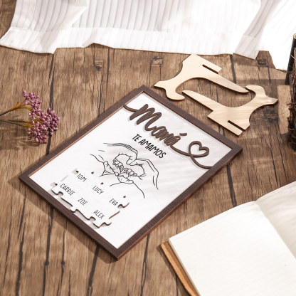 A mi mamá-Adorno 2-6 nombres y 1 texto personalizados decoración de madera rompecabezas-Jessemade ES