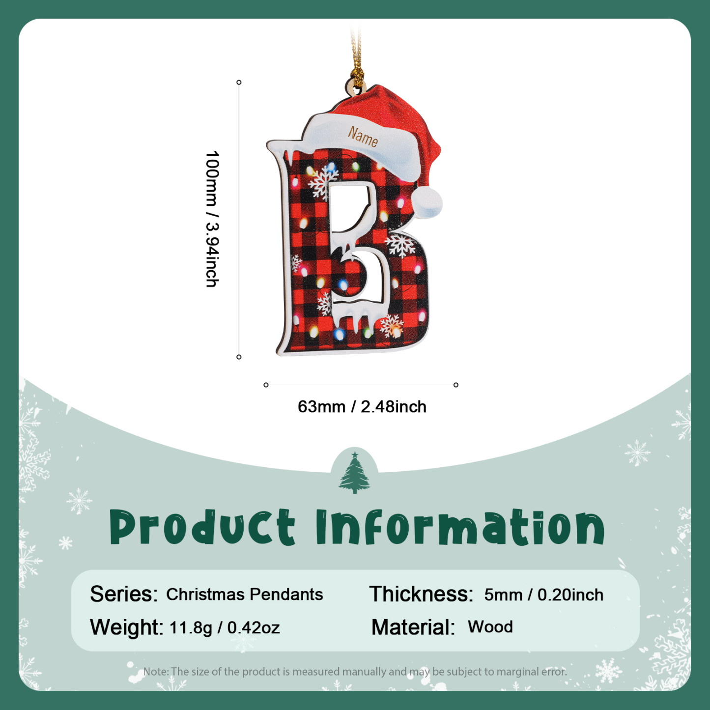 Navidad-Ornamentos Navideños de Madera Letra 1 Nombre Personalizado