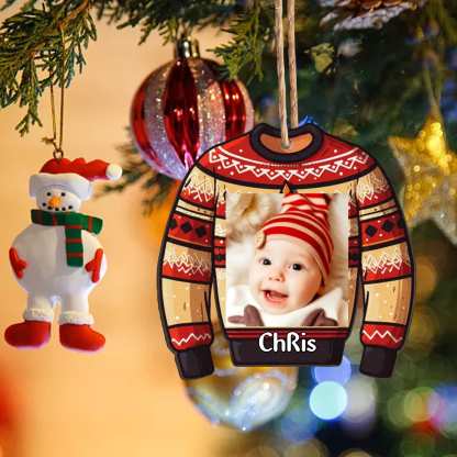 Navidad-Bebé Ornamento Navideño 1 nombre y foto personalizados en forma de suéter