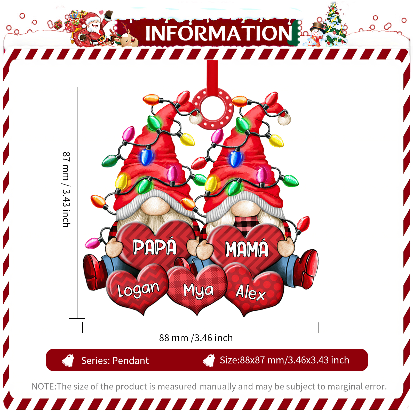 Navidad-Ornamento de duendes y corazones de madera para familia 5 nombres personalizados | Jessemade