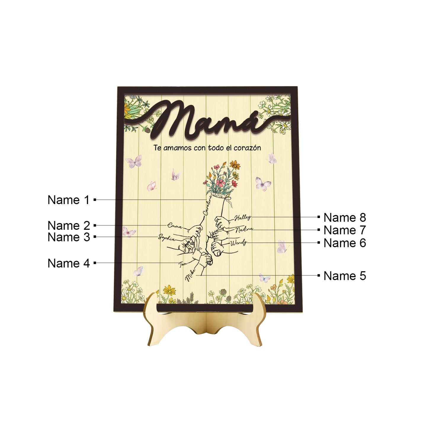 A mi mamá-Adorno 3-9 nombres personalizados decoración de madera mano con manitos-Jessemade ES