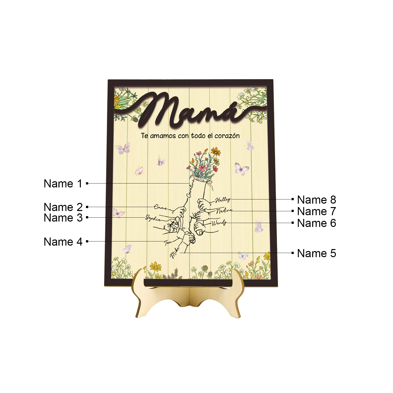 A mi mamá-Adorno 3-9 nombres personalizados decoración de madera mano con manitos-Jessemade ES