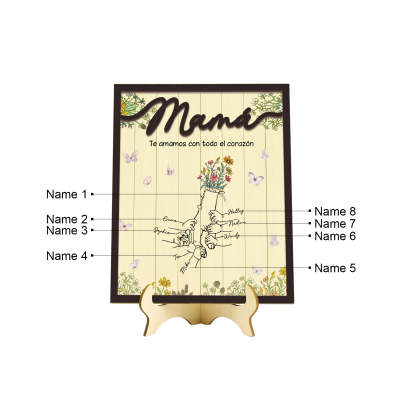A mi mamá-Adorno 3-9 nombres personalizados decoración de madera mano con manitos-Jessemade ES