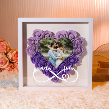 Marco con flores de madera para pareja foto, 2 nombres y fecha personalizados-Jessemade ES