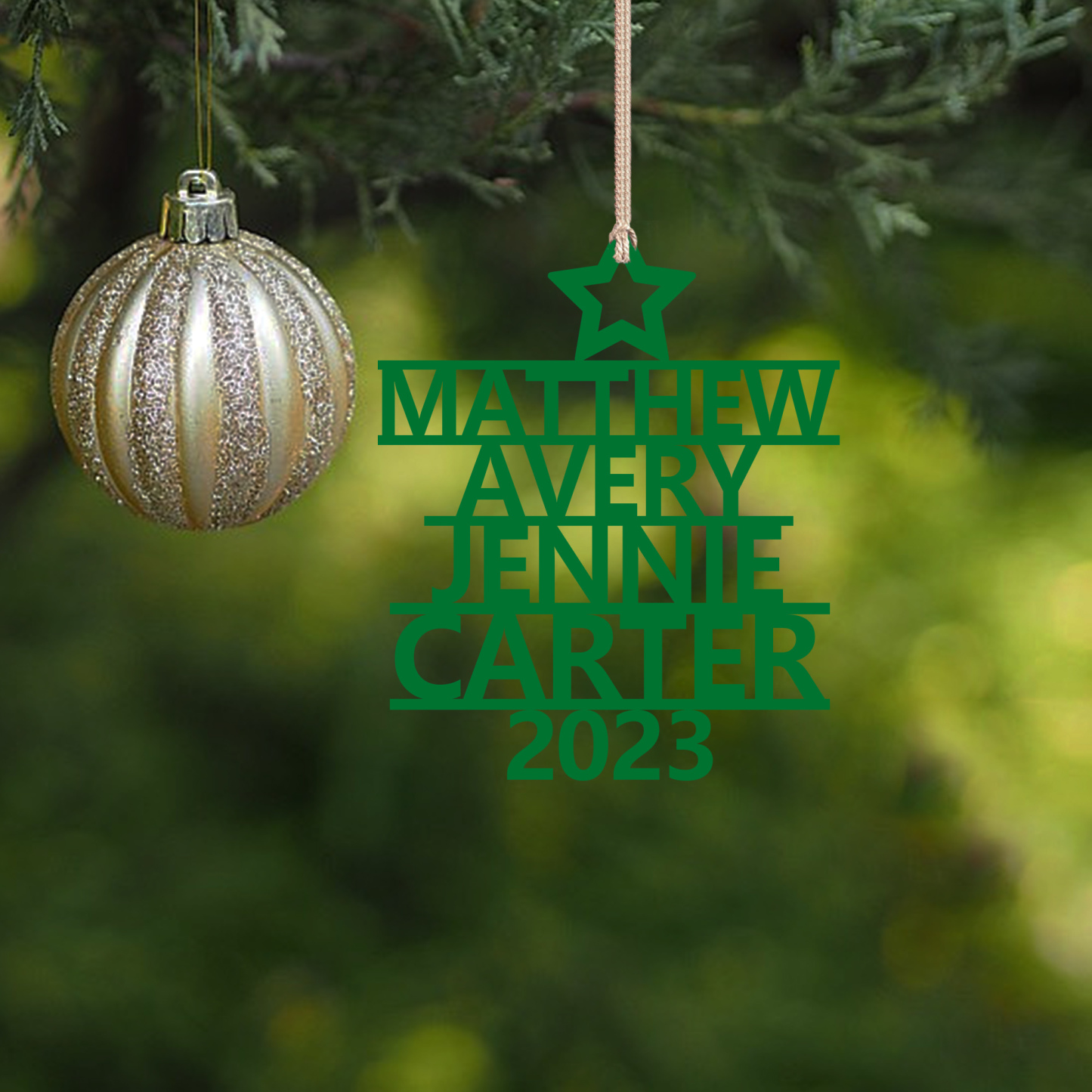 Navidad-Ornamento navideño de madera árbol de nombres con 4 nombres y año personalizados