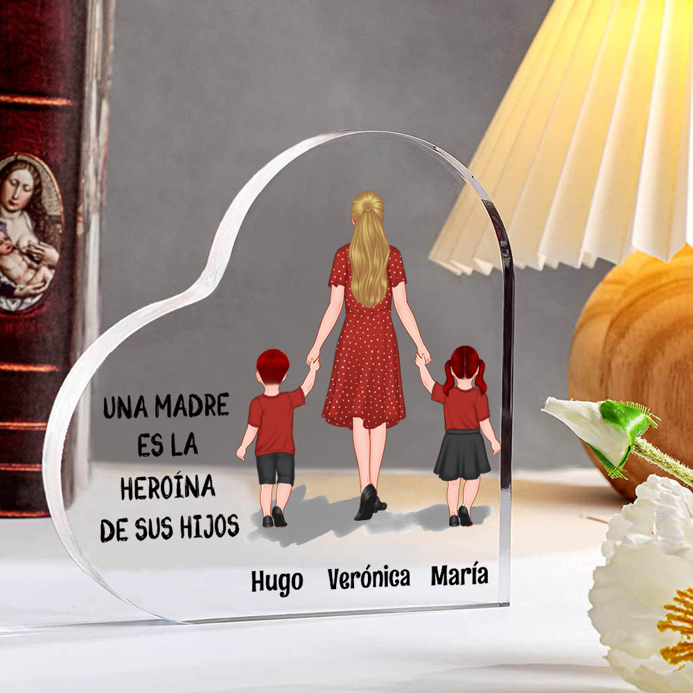 Placa de acrílico en forma de corazón mamá e hijos con 2-3 nombres personalizados-Jessemade ES