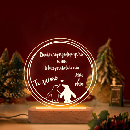 Valentín-Lámpara Ilusión 3D Luz de Noche LED Pingüinos con 2 Nombres Personalizados-Jessemade ES