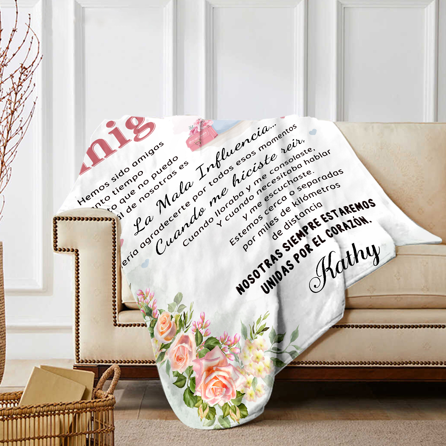 A mi amiga-Manta de buen calidad con frase amoroso y personalizada con 1 nombre-Jessemade ES