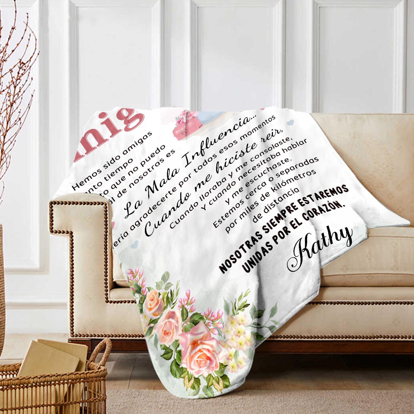 A mi amiga-Manta de buen calidad con frase amoroso y personalizada con 1 nombre-Jessemade ES